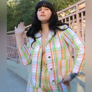 NWOT Big Bud Press Spring Rainbow Plaid Sailor Jacket Size Small